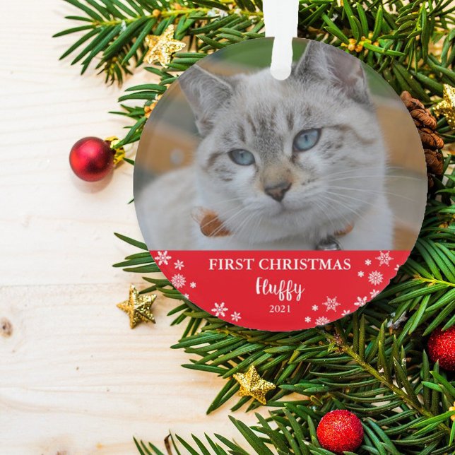 Cat first Christmas Snowflakes Foto Ornament (Von Creator hochgeladen)