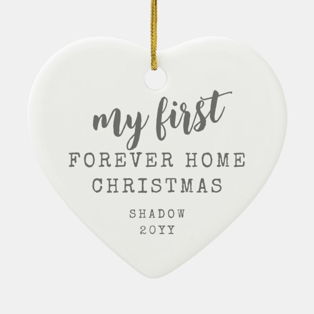 Cat First Forever Zuhause Weihnachten Weißes Herz Keramik Ornament (Hinten)