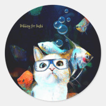 Cat Fish Sushi Spaß Funny Fantasy Round Sticker