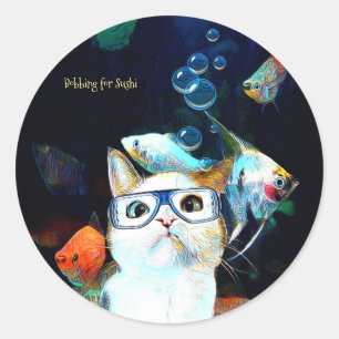 Cat Fish Sushi Spaß Funny Fantasy Round Sticker