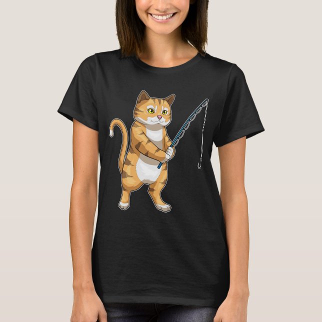 Cat Fisher Angelrute Fischen T-Shirt (Vorderseite)
