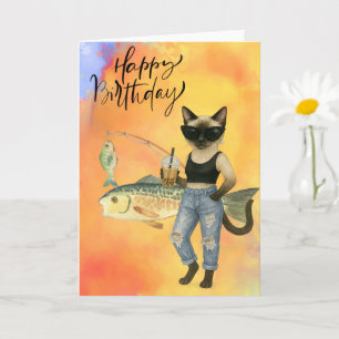 Cat Fishing Lovers Happy Birthday Karte