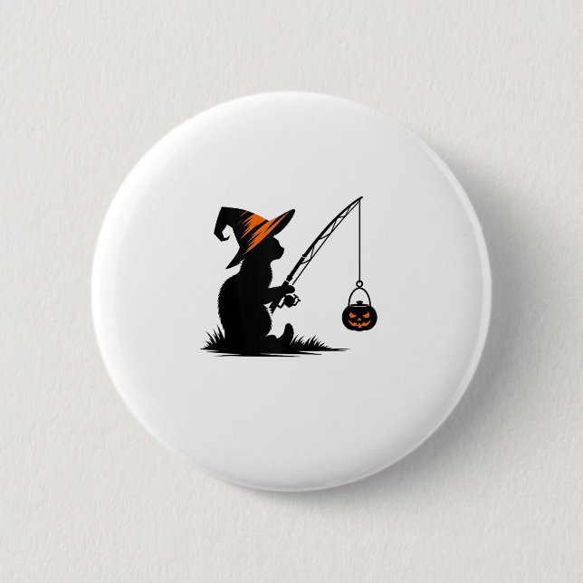 Cat Fishing Pumpkin Halloween Kostüm Cat Lover Button (Vorderseite)