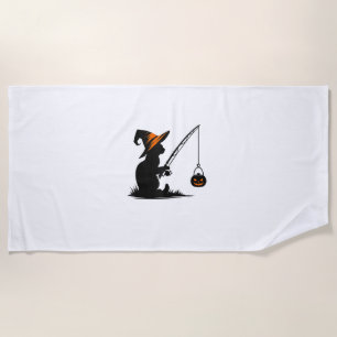 Cat Fishing Pumpkin Halloween Kostüm Cat Lover Strandtuch