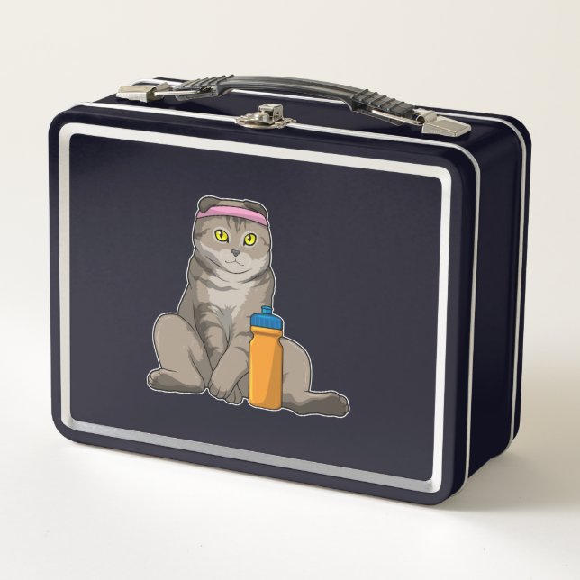 Cat Fitness Drinking Mug Metall Brotdose (Vorderseite)