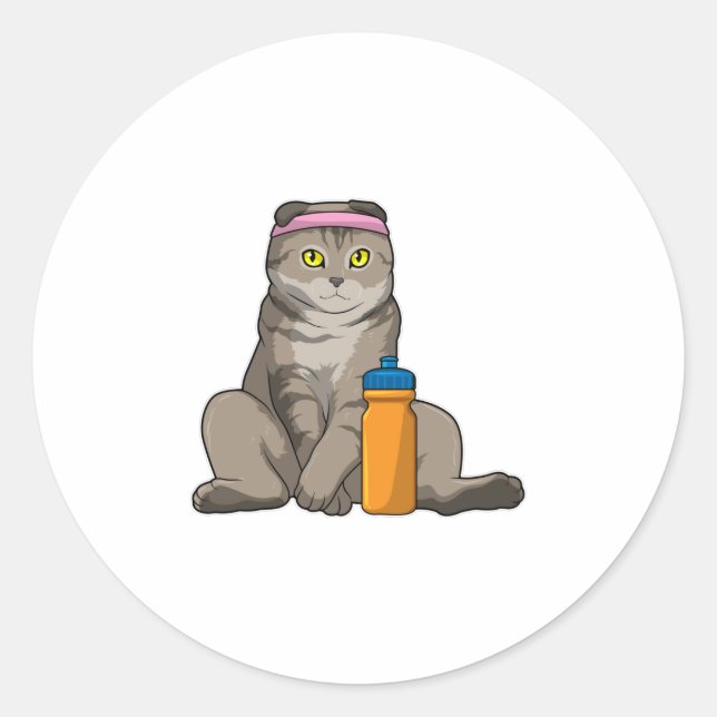 Cat Fitness Drinking Mug Runder Aufkleber (Vorderseite)