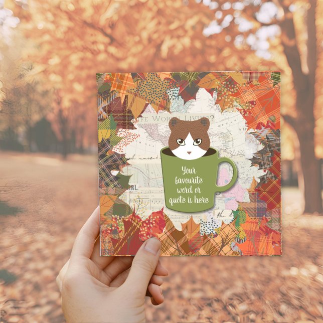 Cat Flat Flat Fall Break dank Karte (Fall Break Cat Thank you Card in a hand of the forest.)