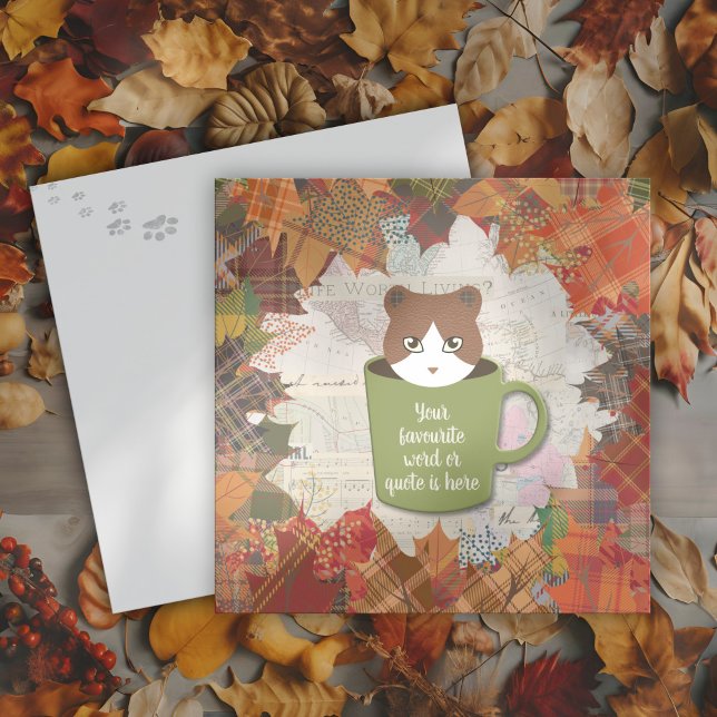 Cat Flat Holiday Card fallen Feiertagskarte (Th Fall Break Cat Flat Holiday Card with colourful autumn leaves.)
