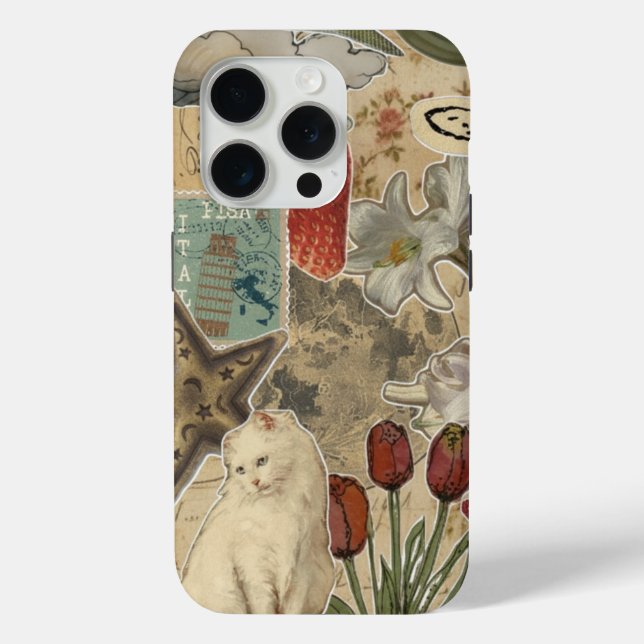 Cat Floral Collage Pattern – Cute Artistic Design Case-Mate iPhone Hülle (Rückseite)