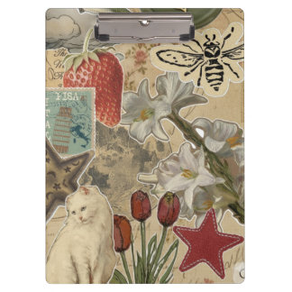 Cat Floral Collage Pattern – Cute Artistic Design Klemmbrett