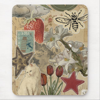Cat Floral Collage Pattern – Cute Artistic Design Mousepad