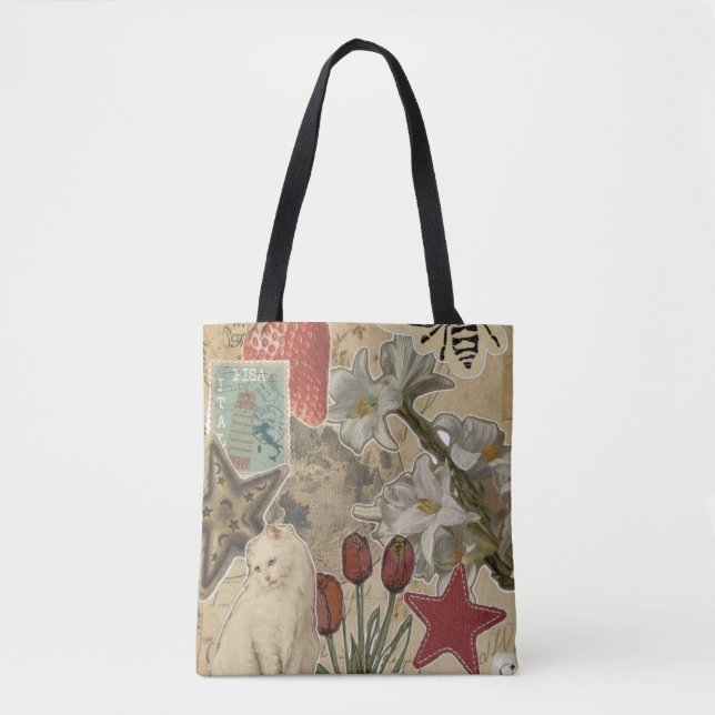 Cat Floral Collage Pattern – Cute Artistic Design Tasche (Vorderseite)