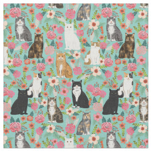 Cat Florals Fabrik Stoff