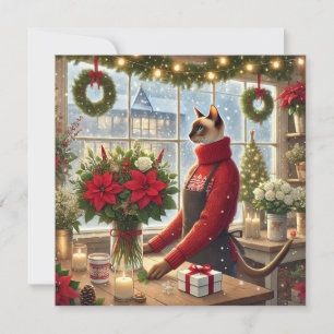 Cat Florist mit Blume Weihnachtsgrüßen Feiertagskarte