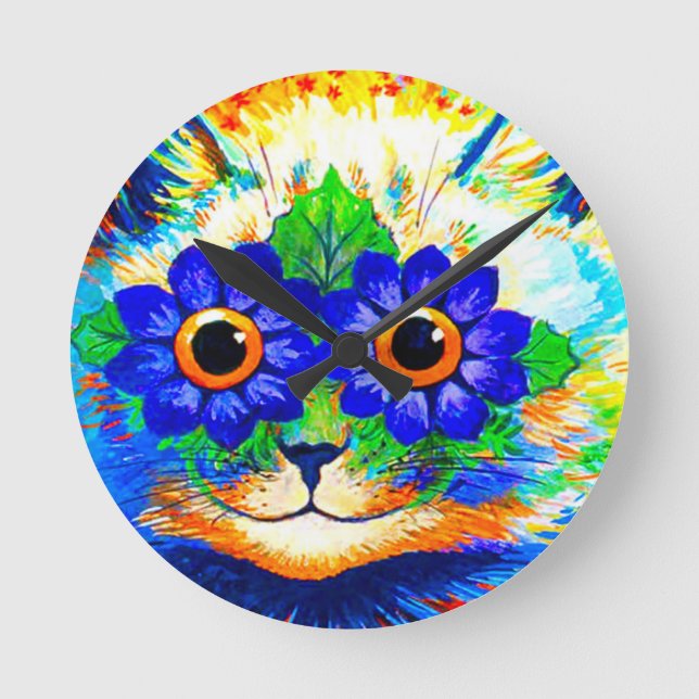 Cat Flower Eyes Runde Wanduhr (Vorderseite)