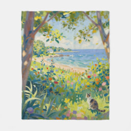 Cat Flowers And Sea Fleecedecke