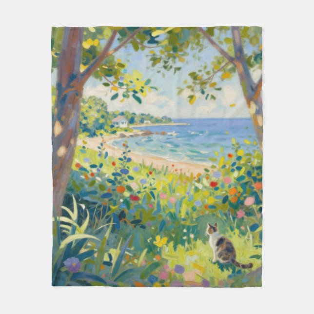 Cat Flowers And Sea Fleecedecke (Vorderseite)