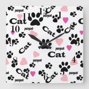 Cat footprints quadratische wanduhr