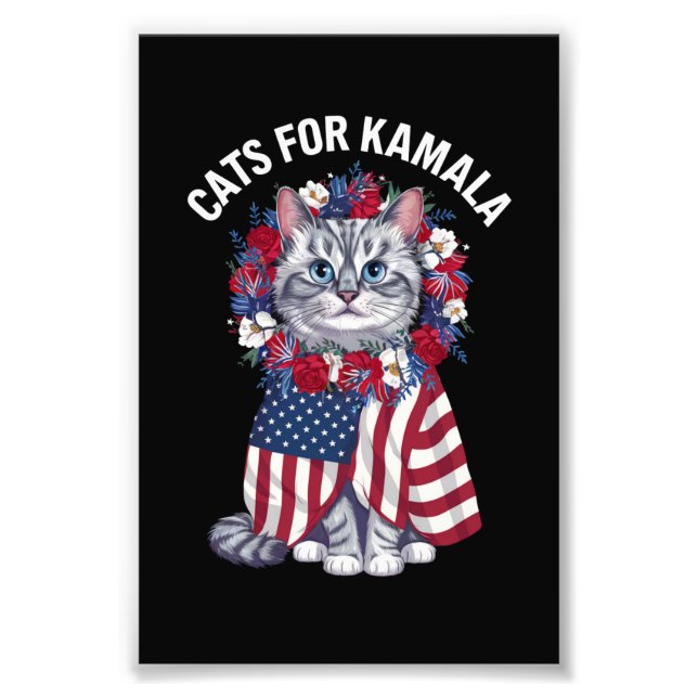 Cat For Kamala Cat Blume American USA Flag 2024 Fotodruck (Vorne)