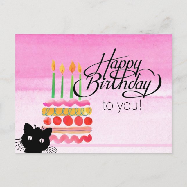 Cat Foto Bomb Happy Birthday Postcard Postkarte (Vorderseite)