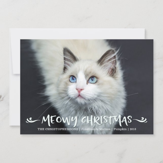 Cat Foto | Meowy Christmas Feiertagskarte (Vorderseite)