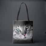 Cat Foto Personalisiert Tasche<br><div class="desc">Schwarz-Weiß-Foto mit farbigen Augen und Nase einer Tabby-Katze. Personalisieren Sie Ihren Namen auf der Rückseite.</div>