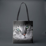 Cat Foto Personalisiert Tasche<br><div class="desc">Schwarz-Weiß-Foto mit farbigen Augen und Nase einer Tabby-Katze. Personalisieren Sie Ihren Namen auf der Rückseite.</div>