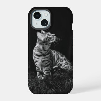 Cat Foto Schwarz/Weiß personalisierbar iPhone 15 Hülle