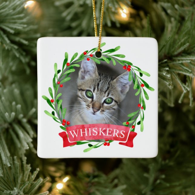 Cat Foto Weihnachtsfeier Keramikornament (Baum)