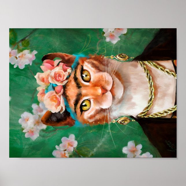 Cat Frida mit Blume Poster (Vorne)