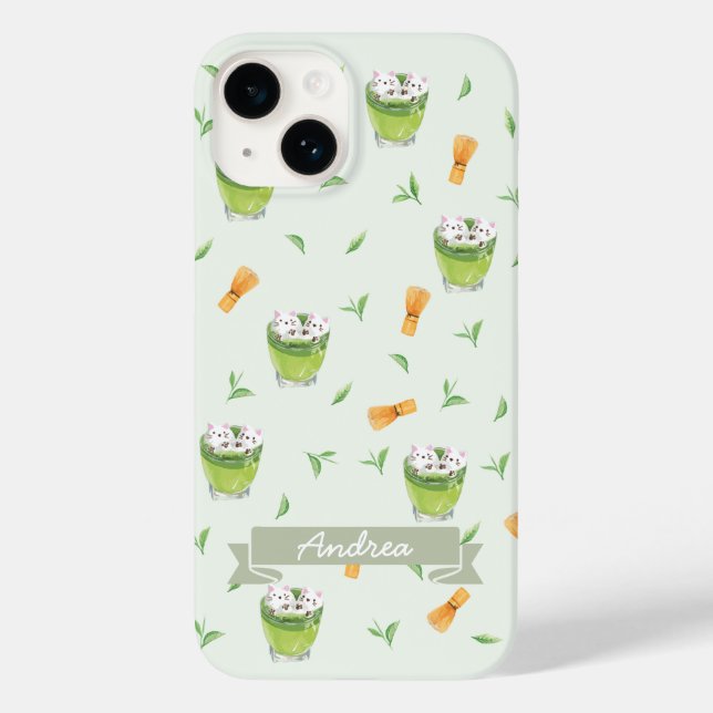 Cat Froth Matcha Green Tees Muster Case-Mate iPhone 14 Hülle (Rückseite)