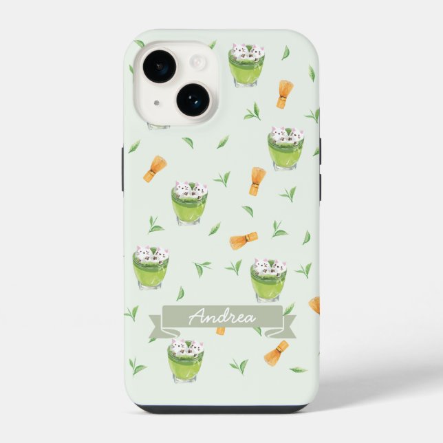 Cat Froth Matcha Green Tees Muster iPhone 14 Hülle (Rückseite)