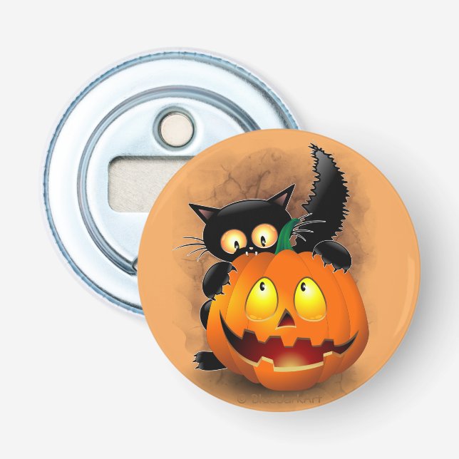 Cat Fun Halloween Character biting a Pumpkin   Flaschenöffner (Vorderseite)