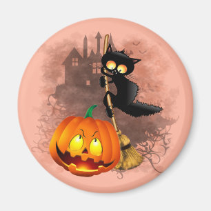 Cat Fun Halloween Character scared by a Pumpkin  Magnet