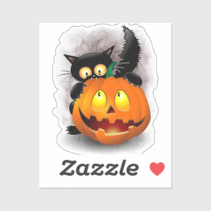 Cat Fun Halloween Charakter beißt einen Kürbis Aufkleber