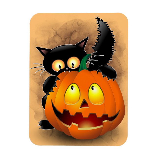 Cat Fun Halloween Charakter beißt einen Kürbis Magnet (Vertikal)