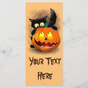 Cat Fun Halloween Charakter beißt einen Kürbis Menükarte