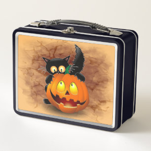 Cat Fun Halloween Charakter beißt einen Kürbis Metall Brotdose