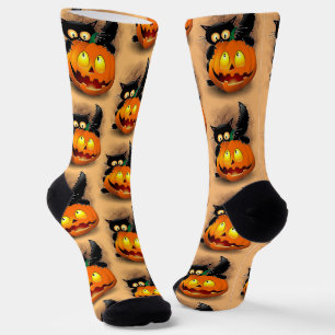 Cat Fun Halloween Charakter beißt einen Kürbis Socken