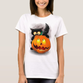 Cat Fun Halloween Charakter beißt einen Kürbis T-Shirt