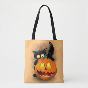 Cat Fun Halloween Charakter beißt einen Kürbis Tasche