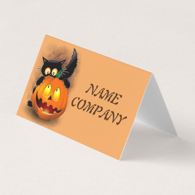 Cat Fun Halloween Charakter beißt einen Kürbis Visitenkarten (Vorderseite)