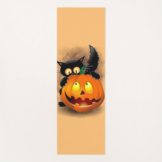 Cat Fun Halloween Charakter beißt einen Kürbis Yogamatte (Vorderseite)