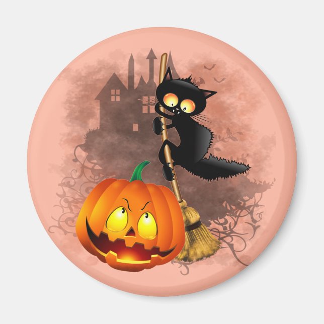 Cat Fun Halloween Charakter verängstigt von einem  Magnet (Vorne)