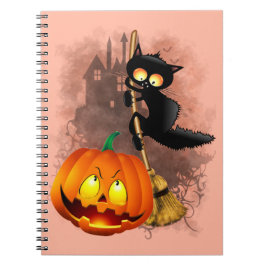Cat Fun Halloween Charakter verängstigt von einem  Notizblock