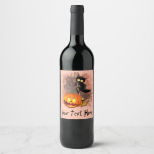Cat Fun Halloween Charakter verängstigt von einem Weinetikett