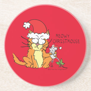 Cat Funny Christmas Cartoon Niedlich Mouse Getränkeuntersetzer