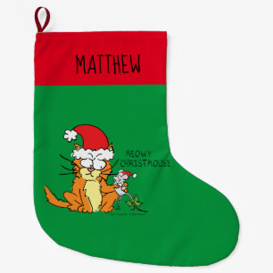 Cat Funny Christmas Cartoon Niedlich Mouse Großer Weihnachtsstrumpf