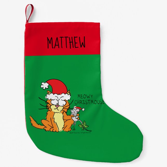 Cat Funny Christmas Cartoon Niedlich Mouse Kleiner Weihnachtsstrumpf (Vorderseite)