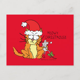 Cat Funny Christmas Cartoon Niedlich Mouse Postkarte